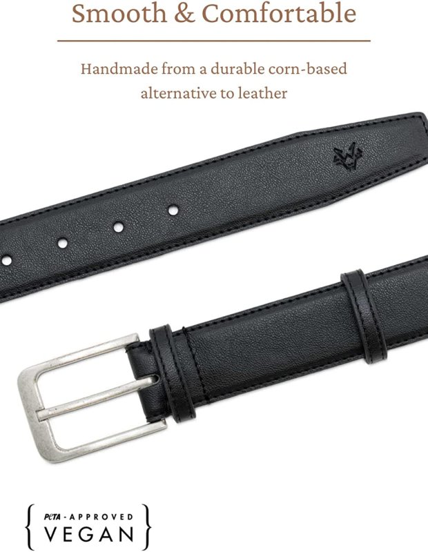 Vegan Faux Leather Belt - Classic Metal Buckle - Belts for Men & Women for Trousers, Work, Casual Accessories - Non-Leather, Ethically Handmade | - Mens Accessories - British D'sire