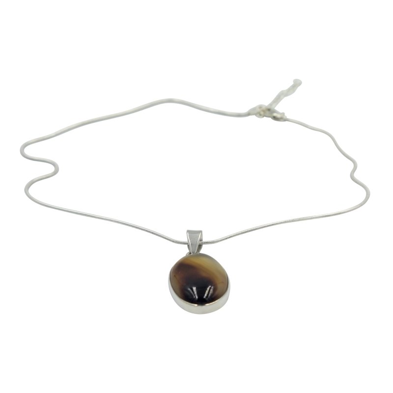 Very Beautiful Long Oval-Shaped Banded Agate Pendant Handcrafted on .925 Sterling Silver - Necklaces & Pendants - British D'sire