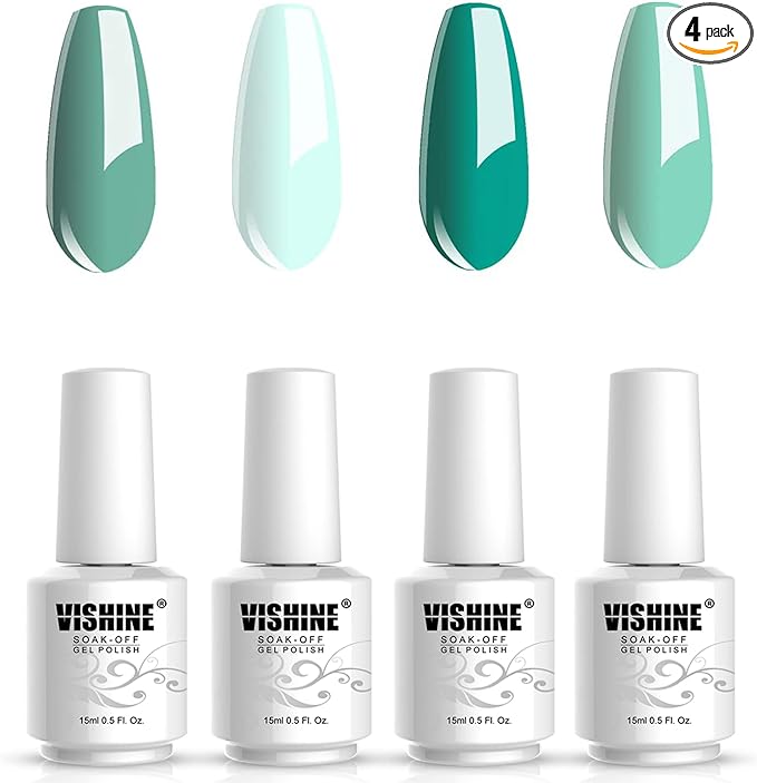 Vishine Color Gel Nail Polish Kit Green combo Series 4pcs Nail Art Set 15ml UV LED Gel Home Manicure Salon Use Easy DIY Beauty Spring Summer Collection - British D'sire