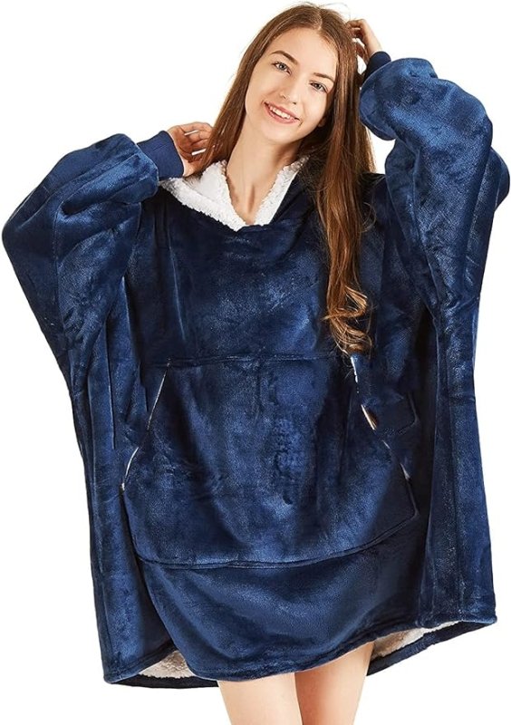 Vivo Technologies Oversized Sherpa Blanket Hoodie, Super Soft Hoodie Blanket with Fleece Wearable Fluffy Hooded Blanket Warm Throw Blanket Sweatshirt Robe for Adults Women Men Kids - British D'sire