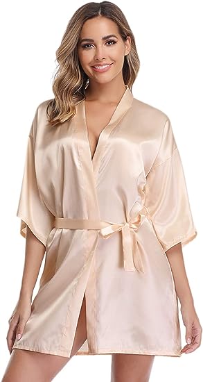 Vlazom Bride Robes Women's Kimono Robe Satin Bridesmaid Party Robes, Bridal Morning Robes with Gold Glitter or Rhinestones - Women's Robes - British D'sire