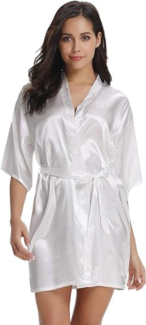 Vlazom Bride Robes Women's Kimono Robe Satin Bridesmaid Party Robes, Bridal Morning Robes with Gold Glitter or Rhinestones - Women's Robes - British D'sire Main image