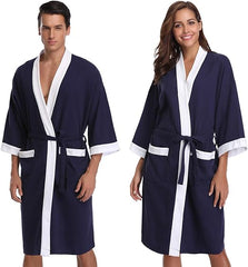 Vlazom Waffle Dressing Gowns Unisex Kimono Robe Cotton Lightweight Bathrobe for All Seasons Spa Hotel Sleepwear - Unisex Clothing's - British D'sire