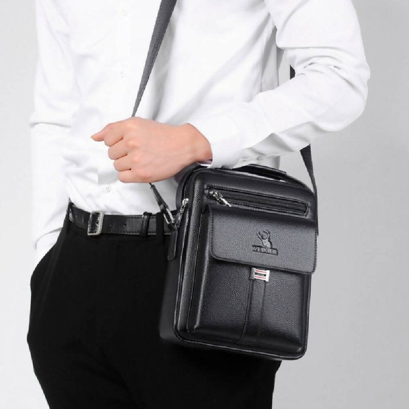 WEIXIER D244 Men Shoulder Bag Large Capacity Business Retro Messenger Bag(Black) Secondary image