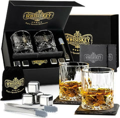 Whiskey Glasses Set | Whisky Accessories Set | Gifts for Men | Whisky Gift Set | Reusable Ice Cubes - Glasswares & Drinkwares - British D'sire