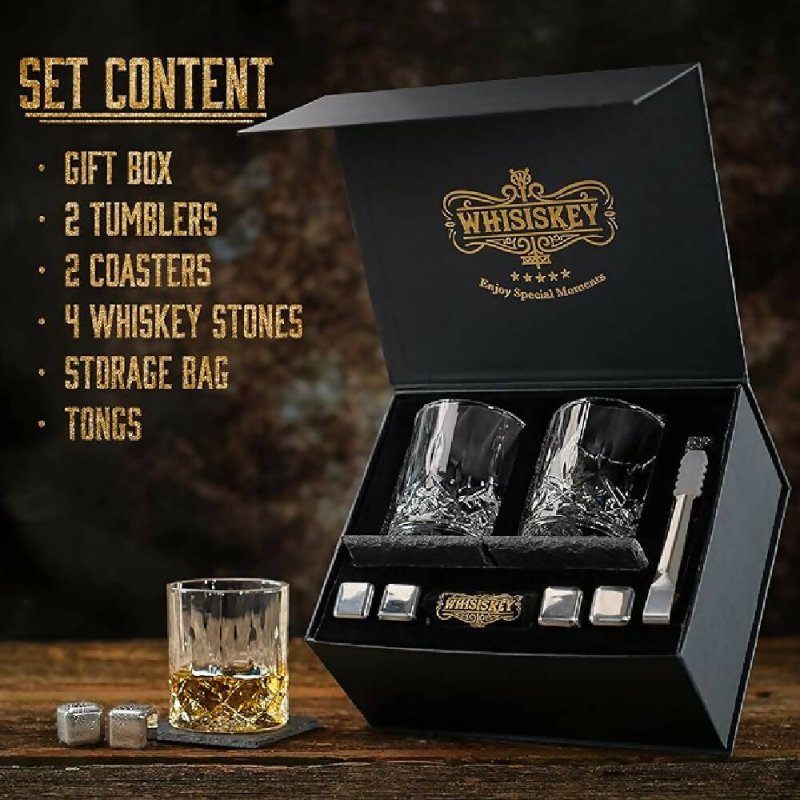 Whiskey Glasses Set | Whisky Accessories Set | Gifts for Men | Whisky Gift Set | Reusable Ice Cubes - Glasswares & Drinkwares - British D'sire