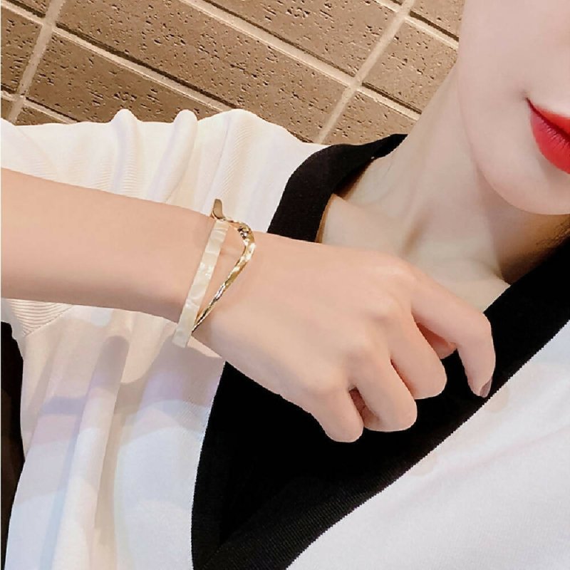 White Shell Plate Bracelet Curved Metal Hand Ornaments(SL02-80) - Bracelet - British D'sire