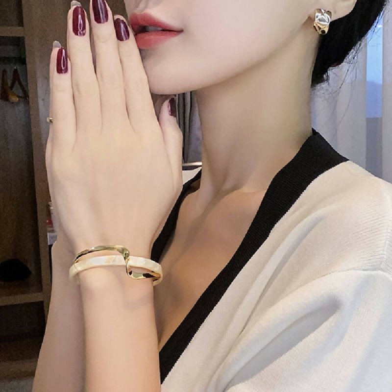 White Shell Plate Bracelet Curved Metal Hand Ornaments(SL02-80) - Bracelet - British D'sire
