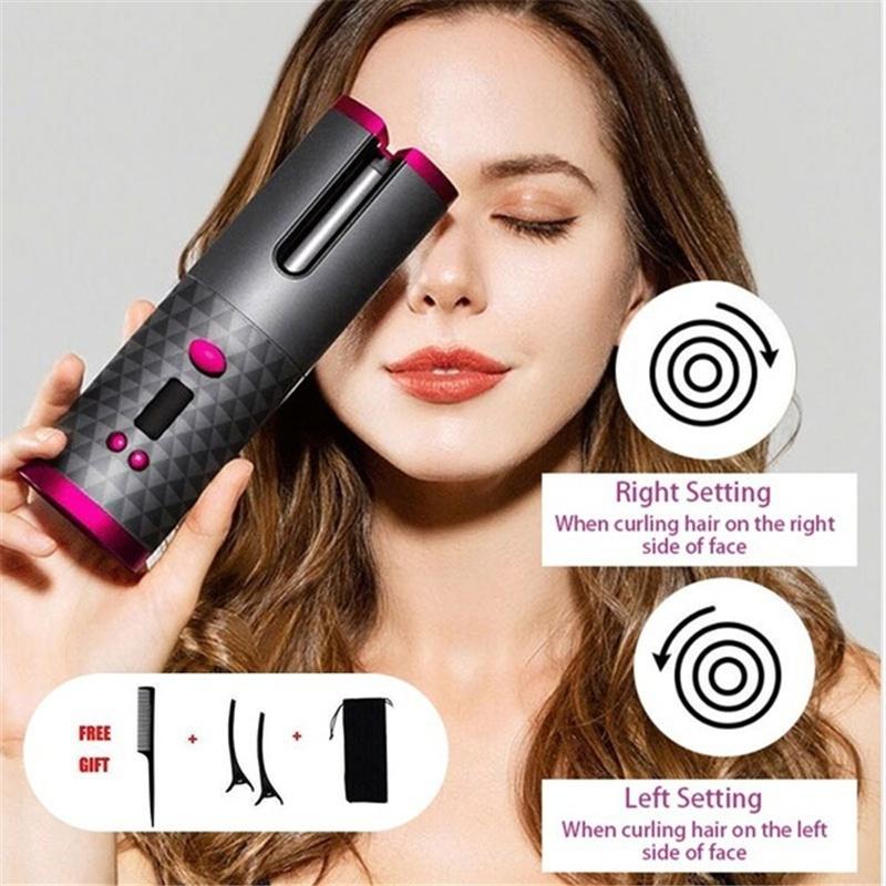 Wireless Hair Curler Automatic Curling Iron USB Rechargeable Timer LCD Digital Hair Styling Tools - Hair Care & Styling - British D'sire