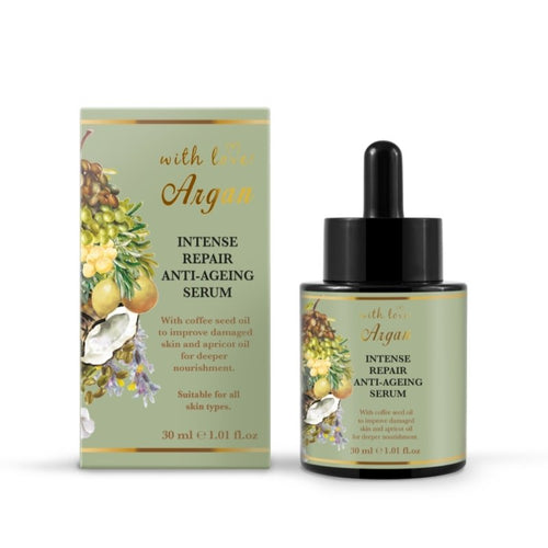 With Love Argan® Intense Repair Anti-Ageing Serum 30 ml (1.01 fl.oz) | Reduce Wrinkles, and Dark Circles | Repair Damaged Skin for Natural Glow | Made with Natural Ingredients Like Argan Oil, Apricot Seed Oil, and Coffee Seed Oil