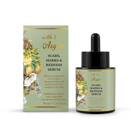 With Love Argan® Scars, Marks And Redness Serum 30 ml (1.01 fl.oz) | Reduces Scars, Acne, Enlarged Pores, and Redness | Made with Pure Moroccan Argan, Moringa Seed Oils and Hemp Seed Oil | Idea for Oily and Acne-Prone Skin