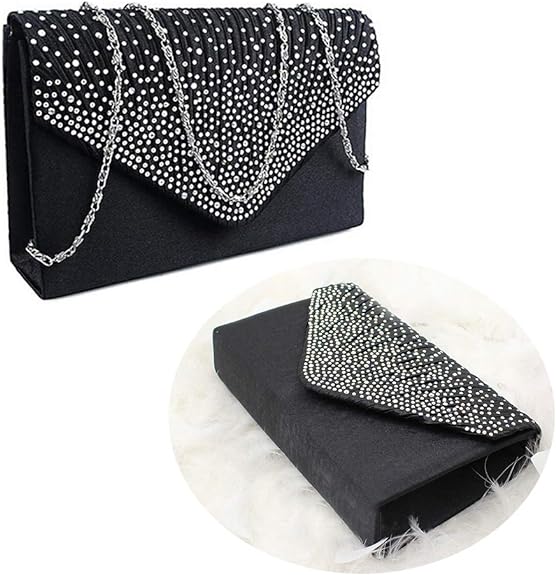 Women Diamante Envelope Clutch Bag Evening Handbag Purse Wedding, Bridal, Prom, Party Shoulder Bags - Women's Totes & Shoulder Bags - British D'sire
