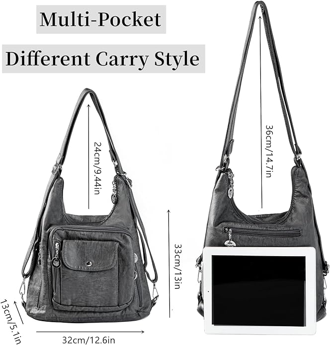 Women Handbags Hobo Bag Tote Bags Shoulder Bag Soft Washed Leather Multifunctional Messenger Bag - British D'sire
