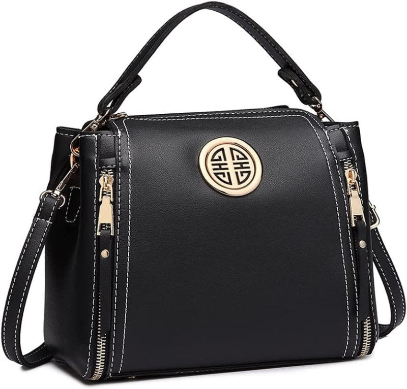 Women Handbags Pu Leather Casual Travel Ladies Top Handle Crossbody Shoulder Messenger Bag Medium Tote (Black) - Totes & Shoulder Bags - British D'sire Main image