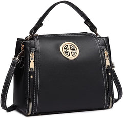 Women Handbags Pu Leather Casual Travel Ladies Top Handle Crossbody Shoulder Messenger Bag Medium Tote (Black) - Totes & Shoulder Bags - British D'sire