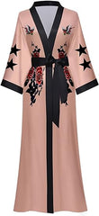 Women Long Satin Kimono Dressing Silky Floral Robe Printed Kimono | Cardigan Lightweight for Bridal Dressing One Size - Women's Robe - British D'sire