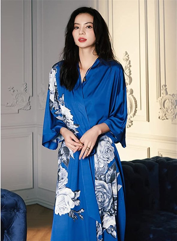 Women Long Satin Kimono Dressing Silky Floral Robe Printed Kimono Cardigan Lightweight Pyjamas for Bridal Dressing Gowns Party - Women's Accessories - British D'sire