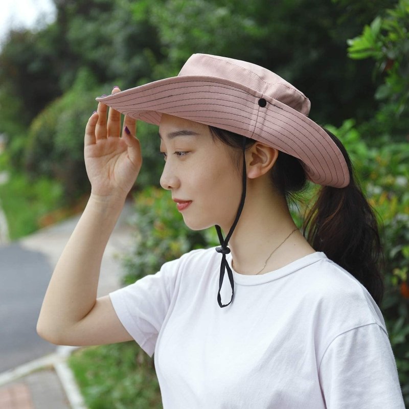 Women Sun Hat Wide Brim Outdoor UV Protection Summer Ponytail Hat Foldable Mesh Beach Fisherman'S Cap for Gardening Travel Hiking Fishing 56-58CM (Pink) - Womens Headwear - British D'sire