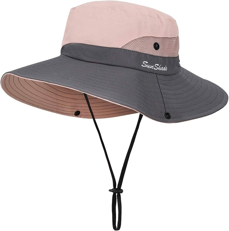 Women Sun Hat Wide Brim Outdoor UV Protection Summer Ponytail Hat Foldable Mesh Beach Fisherman'S Cap for Gardening Travel Hiking Fishing 56-58CM (Pink) - Womens Headwear - British D'sire