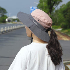 Women Sun Hat Wide Brim Outdoor UV Protection Summer Ponytail Hat Foldable Mesh Beach Fisherman'S Cap for Gardening Travel Hiking Fishing 56-58CM (Pink) - Womens Headwear - British D'sire