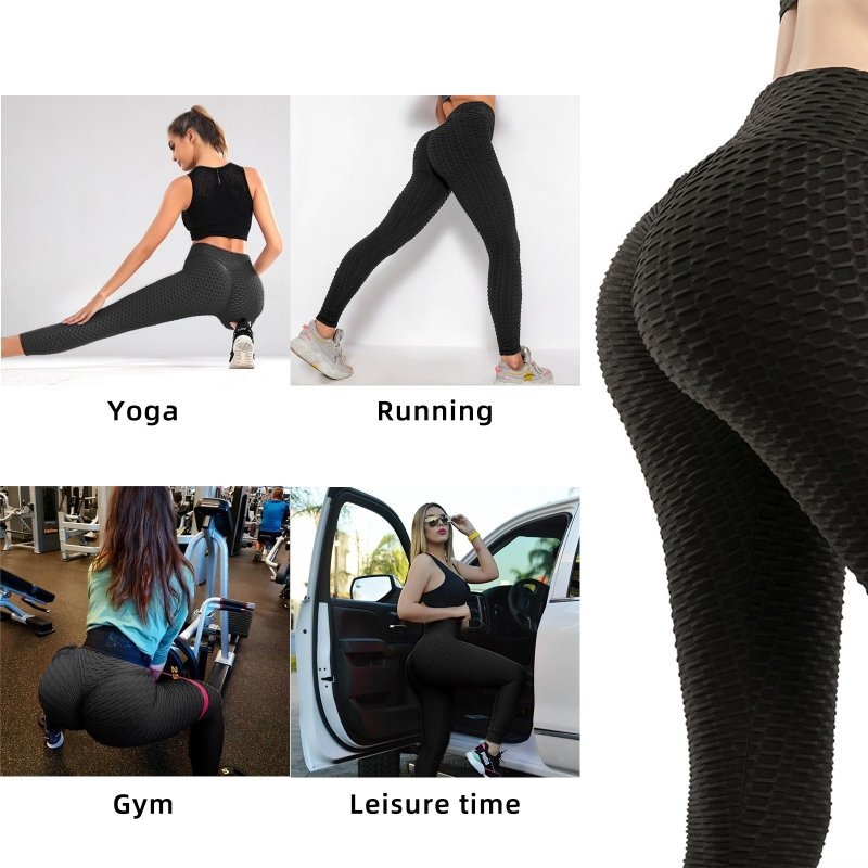Women TIK Tok Leggings Bubble Textured Leggings Butt Lifting Yoga Pants Black Amazon Banned - Women's Gym Leggings - British D'sire