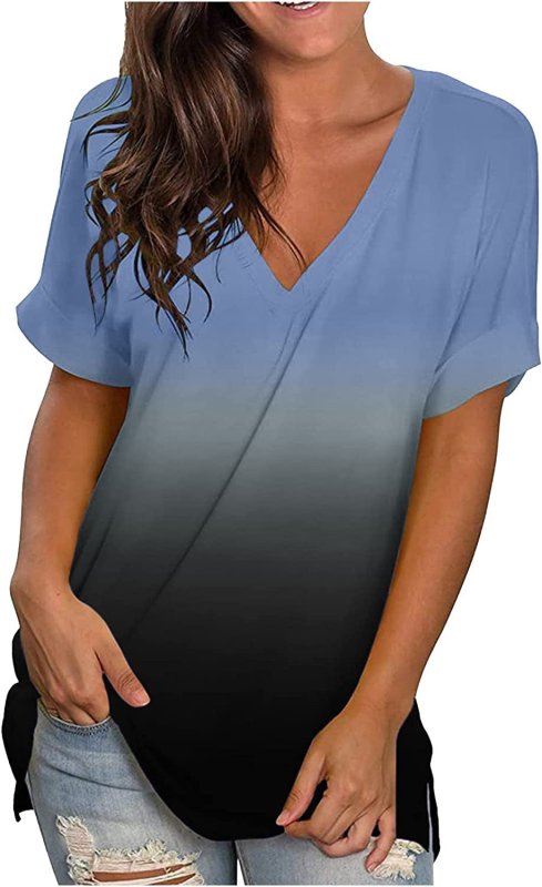 Women Tops Blouse Sale Casual Pleated Tunic Comfort V-Neck Solid Loose Fit Short Sleeve T-Shirt Tops Summer Shirt Elegant for Office Daily Clothing UK Size - Women's T-Shirts & Shirts - British D'sire