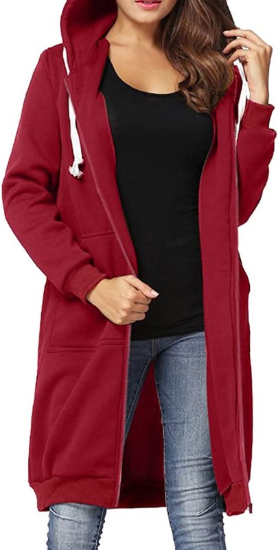 Women Zip up Hoodies Long Sleeves Drawstring Tunic Sweatshirt Casual Long plus Size Jacket Sweatshirt Outerwear with Pockets - Womens Hoodies & Sweatshirts - British D'sire Main image