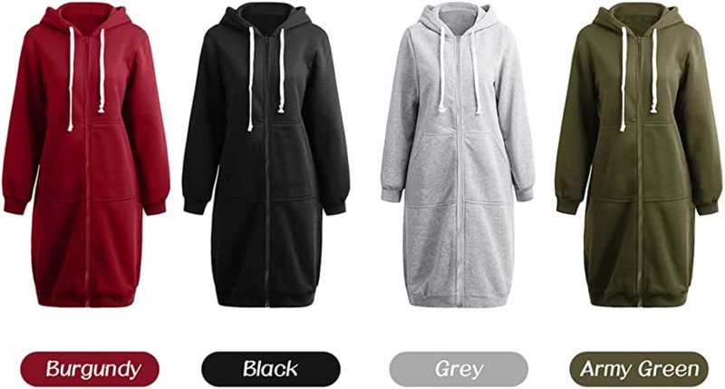 Women Zip up Hoodies Long Sleeves Drawstring Tunic Sweatshirt Casual Long plus Size Jacket Sweatshirt Outerwear with Pockets - Womens Hoodies & Sweatshirts - British D'sire