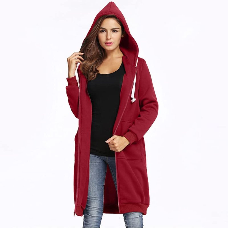 Women Zip up Hoodies Long Sleeves Drawstring Tunic Sweatshirt Casual Long plus Size Jacket Sweatshirt Outerwear with Pockets - Womens Hoodies & Sweatshirts - British D'sire