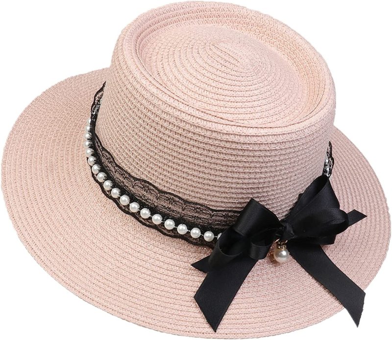 Womens Big Bowknot Wide Brim Concave Top Straw Hat Floppy Summer Sun Beach UPF50 Foldable Fedora Trilby - British D'sire