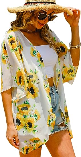 Women'S Casual Floral Kimono Cardigan Sheer Tops - Women's Cropped Tops - British D'sire