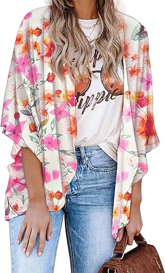 Women'S Casual Floral Kimono Cardigan Sheer Tops - Women's Cropped Tops - British D'sire