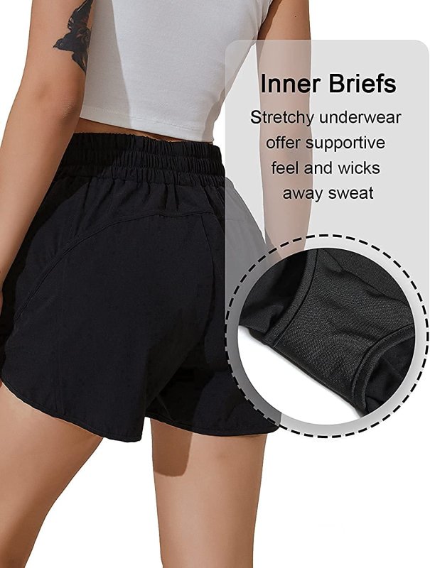 Women'S Running Shorts Elastic High Waisted Shorts Pocket Sporty Workout  Shorts Quick Dry Athletic Shorts Pants - British D'sire