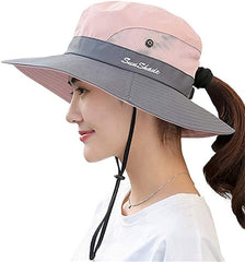 Women'S Wide Brim Outdoor UV Protection Foldable Mesh Beach Sun Hat Fishing Cap - Womens Headwear - British D'sire