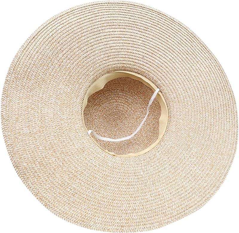 Womens Wide Brim Straw Hat Floppy Foldable Roll up Cap Beach Sun Hat UPF 50+ - Womens Headwear - British D'sire