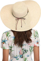 Womens Wide Brim Straw Hat Floppy Foldable Roll up Cap Beach Sun Hat UPF 50+ - Womens Headwear - British D'sire