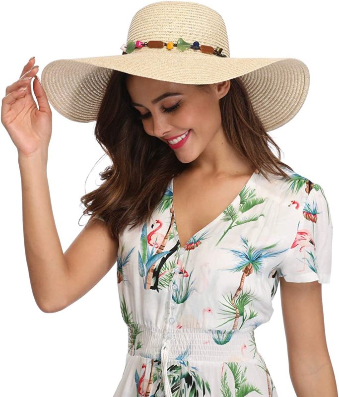 Womens Wide Brim Straw Hat Floppy Foldable Roll up Cap Beach Sun Hat UPF 50+ - Womens Headwear - British D'sire