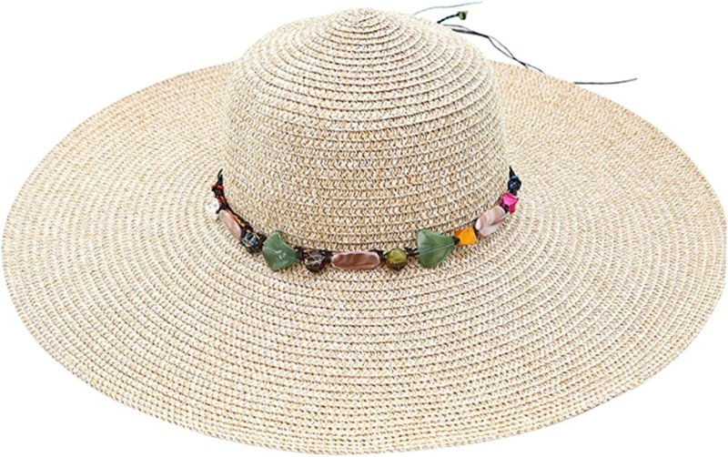 Womens Wide Brim Straw Hat Floppy Foldable Roll up Cap Beach Sun Hat UPF 50+ - Womens Headwear - British D'sire