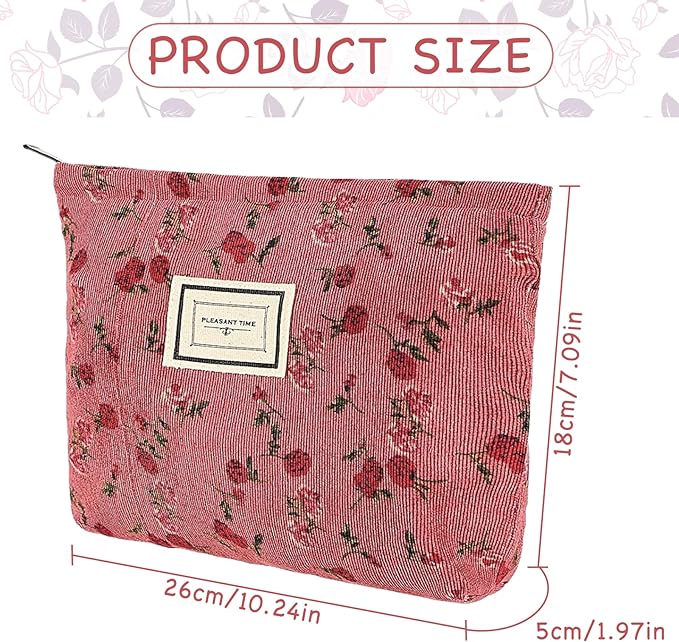 Xumann 2PCS Floral Coquette Makeup Bag, Corduroy Flower Makeup Bag Cute for Travel - British D'sire