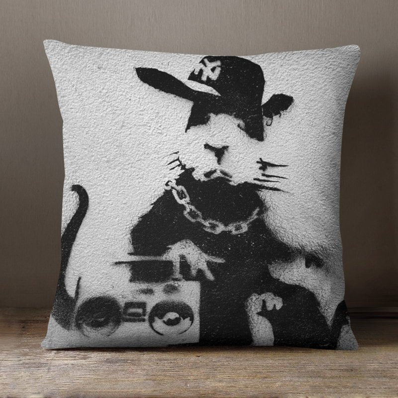 Bankye The Rapper Banksy Rapper Rat - 40 x 40 cm Cushion (L0474) - British D'sire