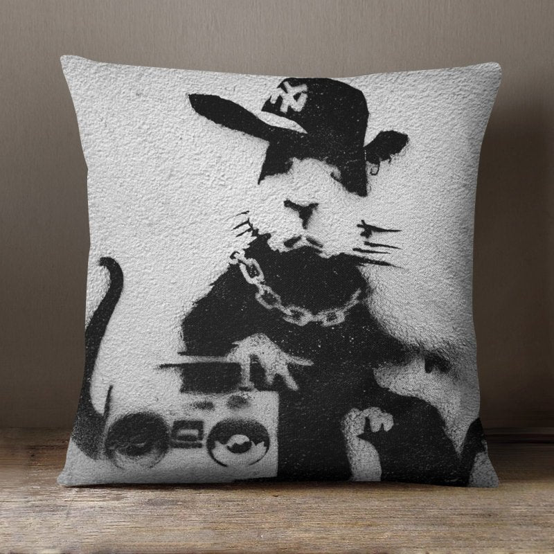 Yoosh Banksy Rapper Rat - 40 x 40 cm Cushion - Cushions & Covers - British D'sire