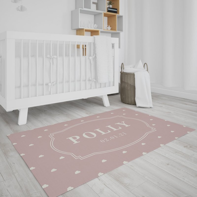 Yoosh Bedroom Floor Mat - Clouds - Peach - Kids, Babies, Infants, New Born, Nursery, Bedside, Carpet - Floor Mats - British D'sire