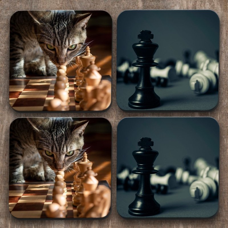 Yoosh Chess Cat x 4 Coasters C52 - British D'sire