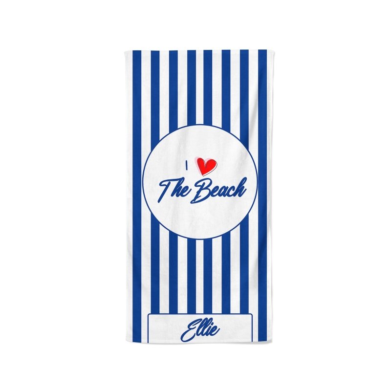 Yoosh I Heart The Beach Blue Striped - Beach Towel - Towels - British D'sire
