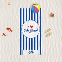 Yoosh I Heart The Beach Blue Striped - Beach Towel - Towels - British D'sire