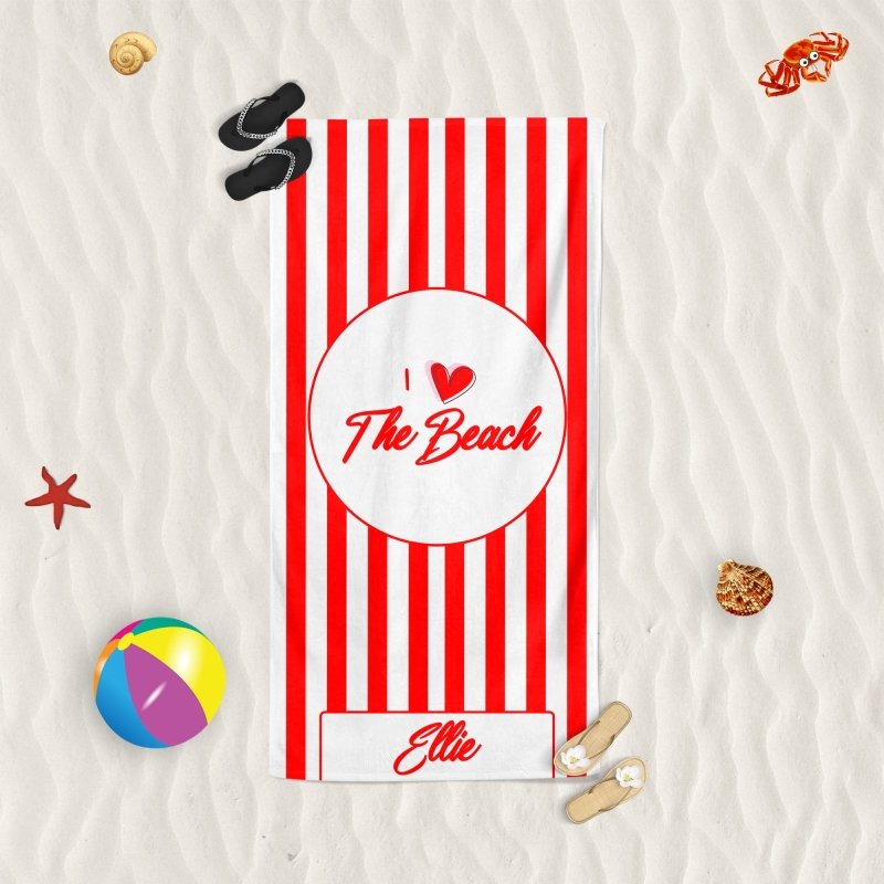 Yoosh I Heart The Beach Red Striped - Beach Towel - Towels - British D'sire