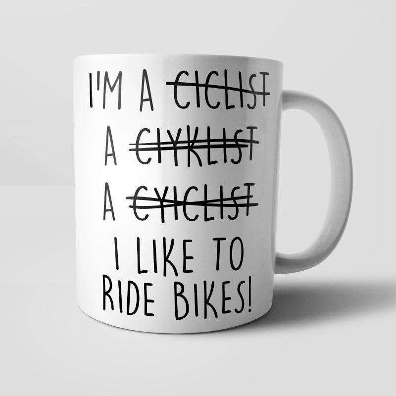 Yoosh Misspelled Cyclist Mug - M005 - Glasswares & Drinkwares - British D'sire