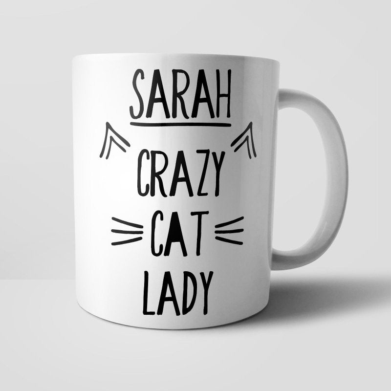 Yoosh Personalised Crazy Cat Lady Mug - M014 - Glasswares & Drinkwares - British D'sire
