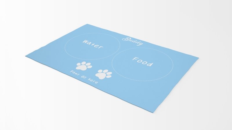 Yoosh Pet Food Floor Mat - Paws Go Here- Light Blue - Personalised Name - Floor Mats - British D'sire