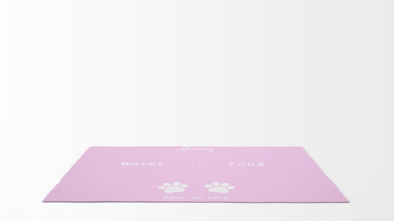 Yoosh Pet Food Floor Mat - Paws Go Here- Pink - Personalised Name - Floor Mats - British D'sire